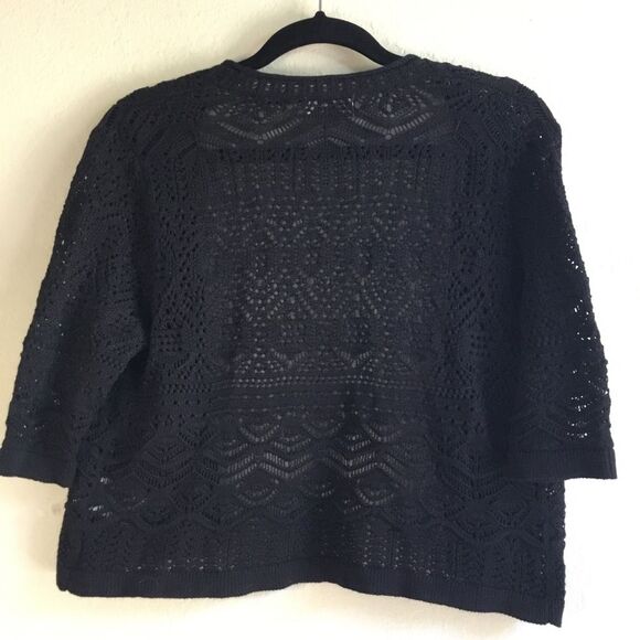 Cute black short sleeve open front pattern lattice cardigan witchy summer - Picture 4 of 4